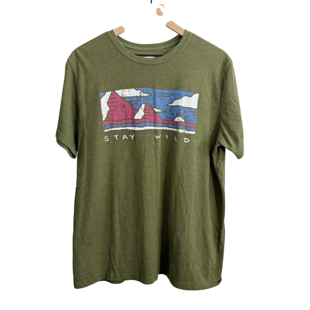State of Mine Stay Wild T-Shirt Green XL Gorpcore Outdoor Adventure Mountain